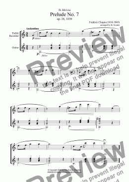 page one of Prelude No. 7 for flute (T. recorder) and easy guitar
