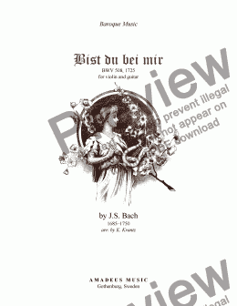 page one of Bist du bei mir, Be thou with me BWV 508 for violin and guitar