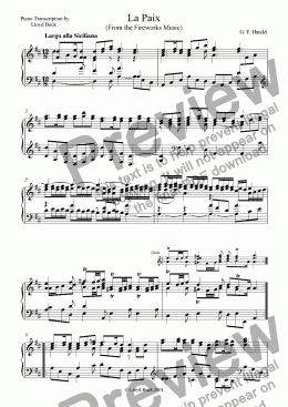 page one of Music for the Royal Fireworks - La Paix