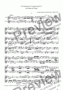 page one of Six Sonatas No.1 for Flute and Violin Op.51