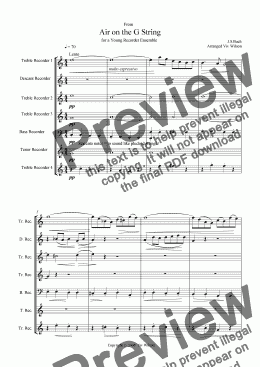 page one of Bach - Air on the G String (Recorder Ensemble)