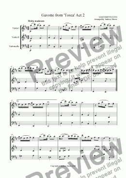 page one of ’Gavotte from Tosca Act 2’ for String Trio