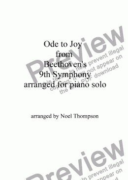page one of Ode to Joy from Beethoven's 9th Symphony, piano solo (revised)