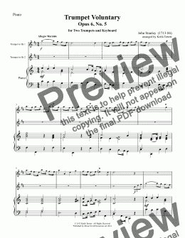 page one of Stanley Trumpet Voluntary for Two Bb Trumpets & Piano in C (Semi-Pro)
