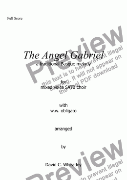 page one of The Angel Gabriel for mixed voices (SATB + obbligato ww) by David Wheatley 