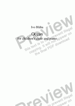 page one of OCEAN (Moře) - for choir of younger children and piano (English words)