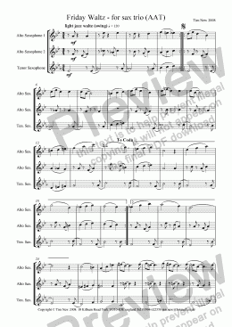 page one of Friday Waltz - for sax trio (AAT)