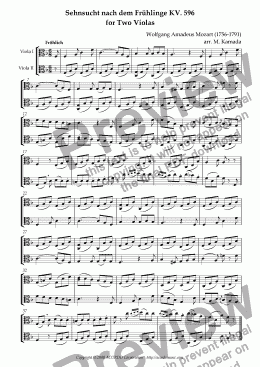 page one of "Sehnsucht nach dem Frühling" KV.596 for Two Violas