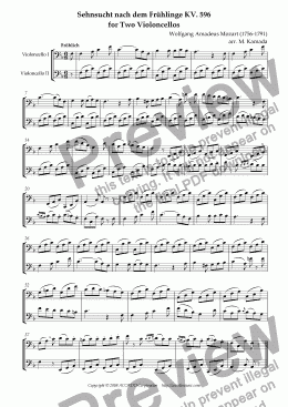 page one of "Sehnsucht nach dem Frühling" KV.596 for Two Violoncellos