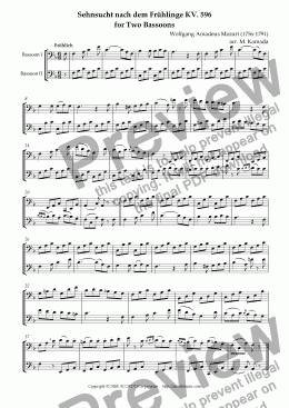 page one of "Sehnsucht nach dem Frühling" KV.596 for Two Bassoons