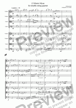 page one of Byrd - O MISTRIS MYNE - for double string quartet