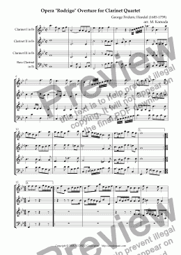 page one of Opera "Rodrigo" HWV.5 Overture for Clarinet Quartet
