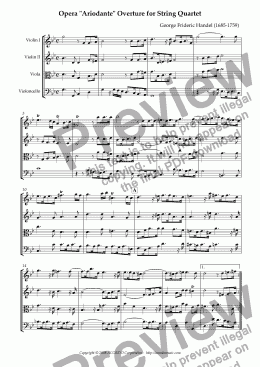 page one of Opera "Ariodante" HWV.33 Overture for String Quartet