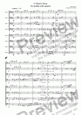 page one of Byrd - O MISTRIS MYNE - for double cello quartet