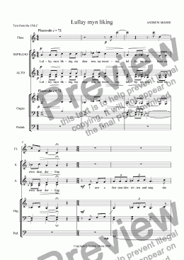 page one of ’Lullay myn lyking’ for SAA, Flute & Organ