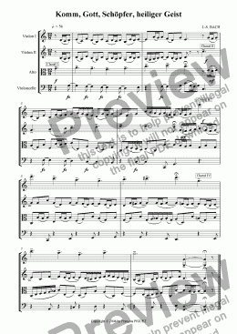 page one of J.-S. BACH: "Komm, Gott, Sch�pfer, heiliger Geist" Chorale for organ arranged for String Quartet by Fran�ois PIGUET