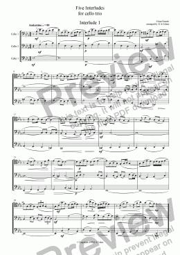page one of Franck - FIVE INTERLUDES - for cello trio