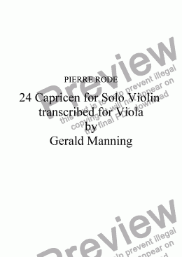 page one of RODE, P. - No.4 from 24 Caprices for Solo Violin transcribed for the Viola by Gerald Manning