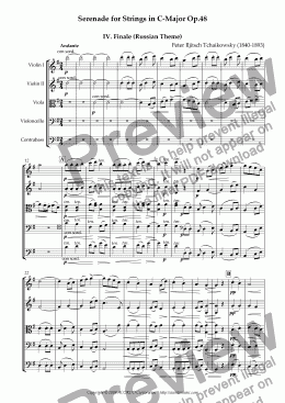 page one of Serenade for Strings in C-Major Op.48 IV. Finale (Russian Theme)