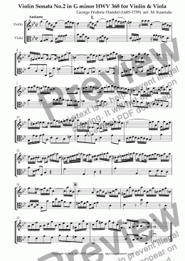 page one of Violin Sonata No.2 in G minor HWV 368 for Violin & Viola
