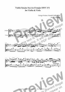 page one of Violin Sonata No.4 in D major HWV 371 for Violin & Viola
