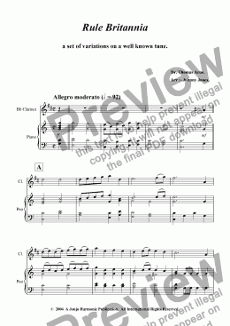 page one of Rule Britannia  (Variations for Clarinet and Piano)