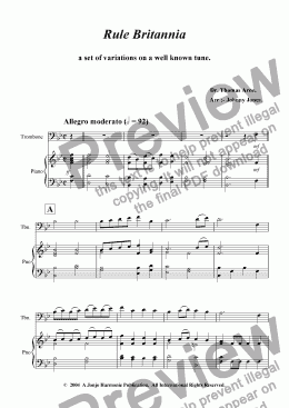 page one of Rule Britannia  (Variations for Trombone and Piano)