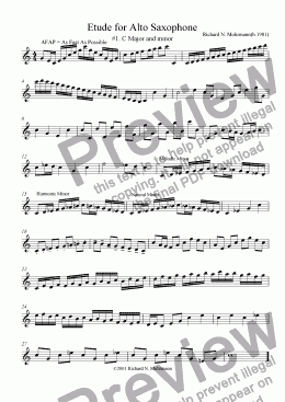 page one of Etude for Alto Saxophone: #1. C Major and minor