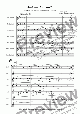 page one of Andante Cantabile  (3rd movt.  Widors' Symphony No 4 in Fm)