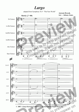 page one of Largo from  the "New World"  (Clarinet Choir)