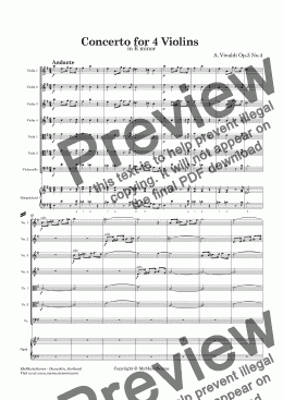 page one of Vivaldi Concerto for 4 Violins in E Minor Op.3 No.4