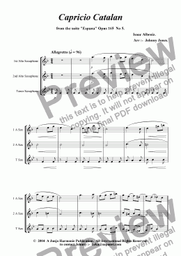page one of Capricio Catalan  Opus 165  No5.  (3 Saxophones  AAT)