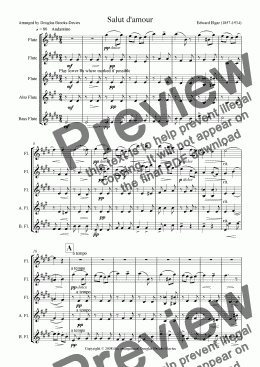 page one of Elgar, Edward:  Salut d’amour, Op. 12 for flute choir (3fl, alt.fl., bass)