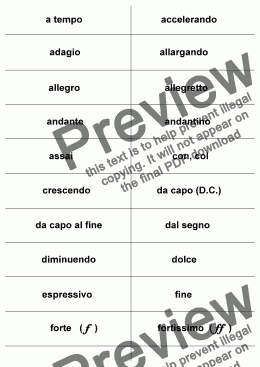 page one of Flash Cards: Italian Terms Grade 2
