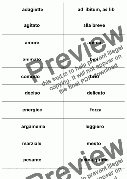 page one of Flash Cards: Additional Italian Terms Grade 3
