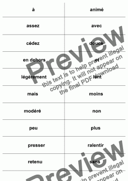 page one of Flash Cards : Additional French Terms Grade 4