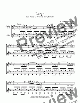 page one of Largo from Winter (L'Inverno) for clarinet in Bb and guitar