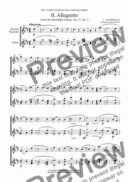 page one of Moonlight sonata - Allegretto for recorder and guitar