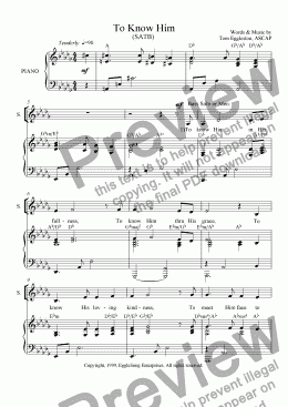 page one of To Know Him (SATB)