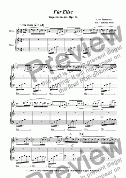 page one of Fur Elise  (from Bagatelle in Am Op. 173.  (Oboe and Piano)