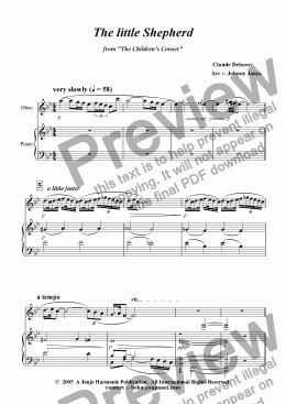 page one of Little Shepherd The  (from "Children's Corner Suite".  Oboe and Piano)
