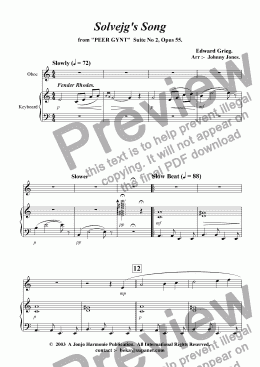 page one of Solveg's Song    ( Oboe and Piano, Slow Beat|)