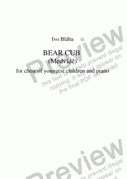 page one of BEAR CUB (Medvídě) for choir of youngest children and piano (English words)