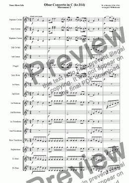 page one of Mozart Concerto in C for Oboe: Adagio (Tenor Horn Solo)