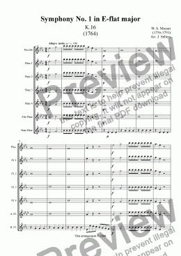 page one of Symphony No. 1 in Eb major, K. 16, Mvt. 1 - Mozart (Flute Choir)