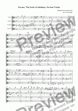 page one of Pavane, ’The Earle of Salisbury’ for Four Violas
