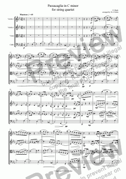 page one of Bach - PASSACAGLIA in C Minor - for string quartet