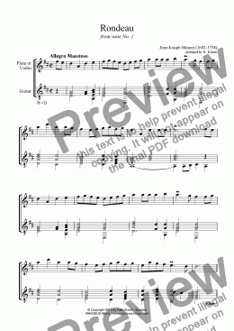 page one of Rondeau from suite No. 1 for flute or violin and guitar