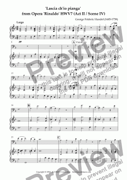 page one of "Lascia ch’io pianga" from Opera "Rinaldo" HWV.7 (Act II / Scene IV) for Violoncello & Piano