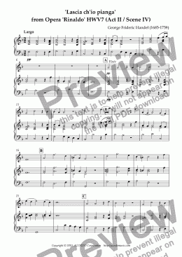 page one of "Lascia ch’io pianga" from Opera "Rinaldo" HWV.7 (Act II / Scene IV) for Flute & Piano